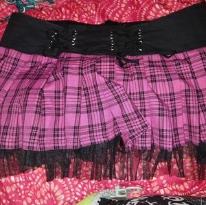 Royal Bones hot pink plaid tartan skirt XL